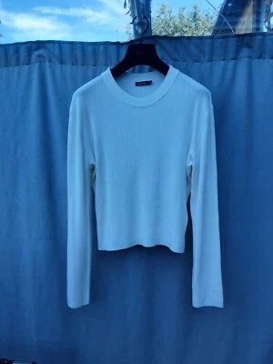 Boohoo White Viscose Ribbed Knit Jumper UK 16 VGC - Image 1 of 3