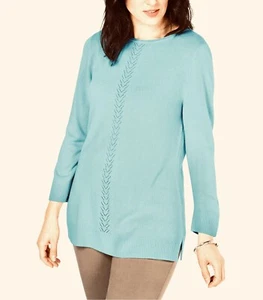 Karen Scott Women's Luxsoft Crew Neckline Long Sleeve Sweater Aquifer Size S - Picture 1 of 1