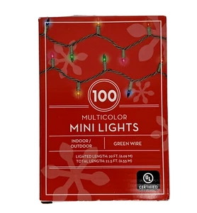 (1) 100ct Multi Color Mini Lights Green Wire Indoor Or Outdoor - NIB 21.5FT - Picture 1 of 1