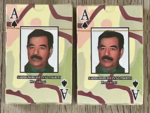 2 Sadam Saddam Hussein PLAYING CARDS Al-Tikriti Most Wanted Iraq War TWO SEALED - Picture 1 of 4
