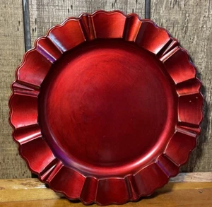 Red Scalloped Decorative Charger Plate 13" Home Decor Set of 4 Pier 1 Christmas - Picture 1 of 4