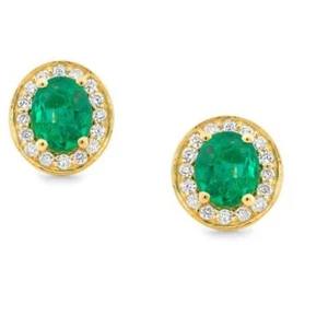 0.64ct Diamante Redondo Natural Esmeralda 14k Oro Amarillo Macizo Boda Pendiente - Imagen 1 de 3