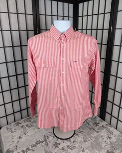 Vintage Van Heusen 417 Button Up Shirt Pink Striped Long Sleeve Sz M Pockets - Picture 1 of 16
