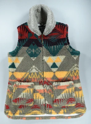 Powder River Outfitters Vest Womens Large Gray Aztec Sherpa Fleece Zip Western - Image 1 of 4