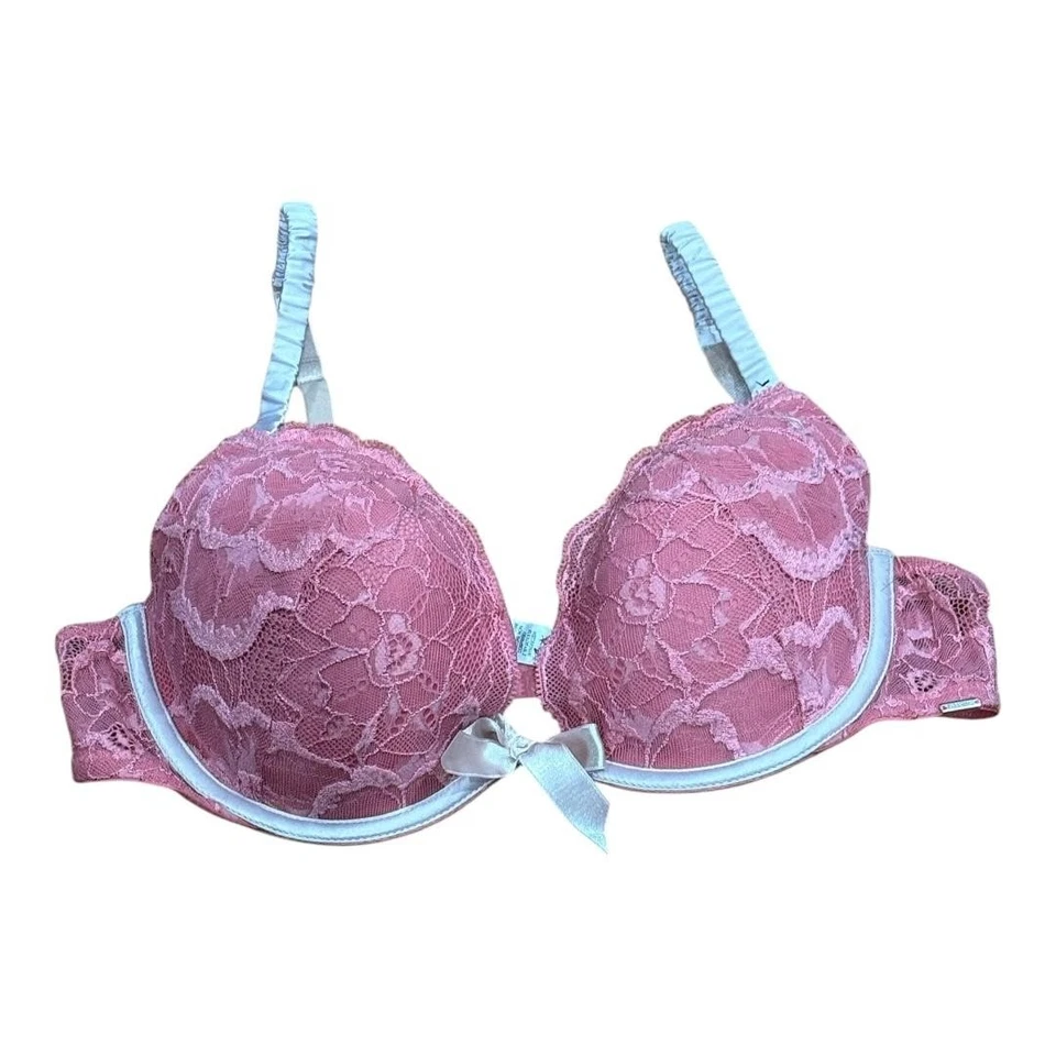 Sujetador La Senza para mujer 36C rosa azul encaje con aros acolchado push up 80C ribete satinado Foto 1 de 4