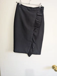 Womens Black Midi Knee Length Pencil Skirt Ruffle Detail, Tokito Petites' Size 6 - Picture 1 of 7