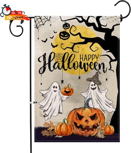 Hexagramm Halloween Garten Flagge, Halloween Flagge 12 x 18 doppelseitig, Geist Happy - Bild 1 von 7