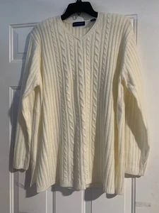Karen Scott Cream Cable Knit V Neck Sweater Size L - Picture 1 of 6