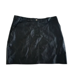 Plus Size Black Faux Leather Mini Skirt Wmns 14 Witchy Punk Grunge Goth Concert - Picture 1 of 9