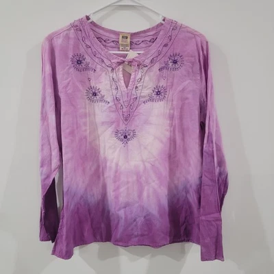 Винтажный Y2K выцветший славы верхний девочек размер 16 галстук краситель вышитый фиолетовый фея - Изображение 1 из 4