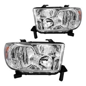 Headlight Assembly For 07-09 Toyota Tundra Halogen Chrome Amber Reflector - Picture 1 of 10