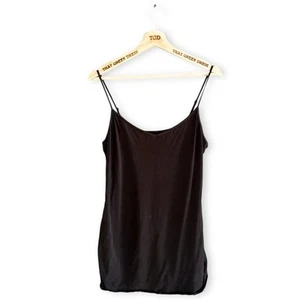 Ladies Black Stretch Cotton Longline Strappy Cami Vest Tank Top Size 18 - Picture 1 of 7