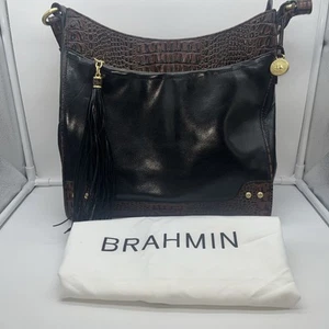 Brahmin Duxbury  Leather Satchel Handbag/Purse Black Leather & Brown Croc Accent - Picture 1 of 13