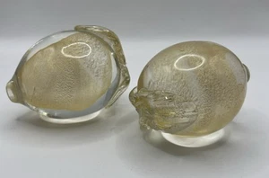 Set 2 VTG Murano Gold Aventurina Lemon Paperweights attributed Archimede Seguso - Picture 1 of 22