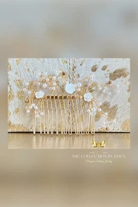 INC International Concepts Hair Accessory- Gold Crystal & Pearl Flower Vine Comb - Picture 1 of 4