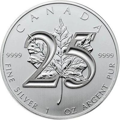 Moneda de plata canadiense hoja de arce 2013 25 aniversario 1 oz (BU) Foto 1 de 2