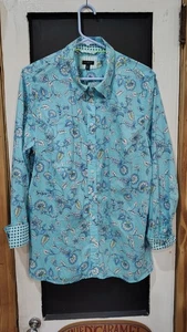 womans Talbots blue floral desgn button up long sleeve shirt size XL - Picture 1 of 5
