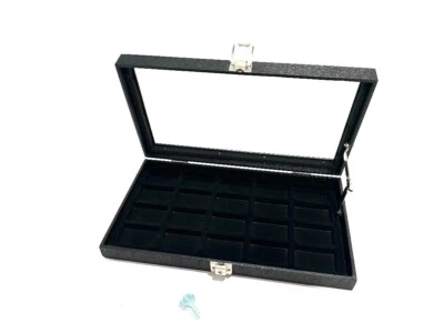 Jewelry Hobbies Black Key Locking Glass Top 20 Space Display Case Lid Support - Image 1 of 3