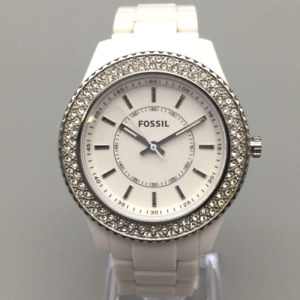 Fossil Stella Watch Women Pave Silver Tone White Dial Round New Battery 7"