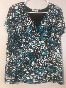 Merona Top Womens Plus 2X Blue Short Sleeve V Neck Lined Stretch Casual *366 - Picture 1 of 3