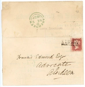 Funda 1857 con 1d rosa-rojo atado por el "Blackburn" tipo V, Scots Local h/s - Imagen 1 de 2