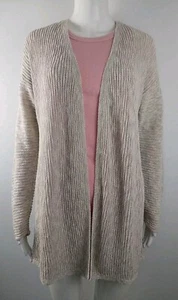 Tahari Womens Longline Knit Cardigan XL Linen Blend Open Front Beige Classic - Picture 1 of 12