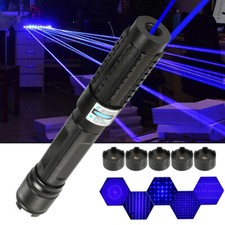 5 Watt High Power Blue Burning Laser Pointer SOS Visible Beam Dot Light & 5 Caps