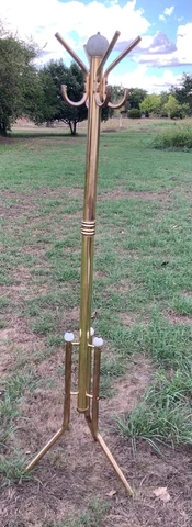 Vintage mid century brass gold tone coat and hat rack hall tree barber shop Cover