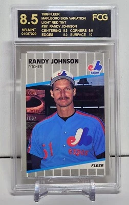 1989 Fleer #381 Randy Johnson Marlboro Sign Ad Visible Light Red Tint FCG Graded - Image 1 of 3