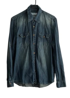 Ditch Plains Pearl Snap Men's Shirt Size Small Long Sleeve Blue Denim Western - Image 1 of 4