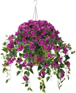 Artificial Flowers Hanging Basket,4Pcs Bougainvillea Silk Vine Flowers for Outdo - Picture 1 of 12