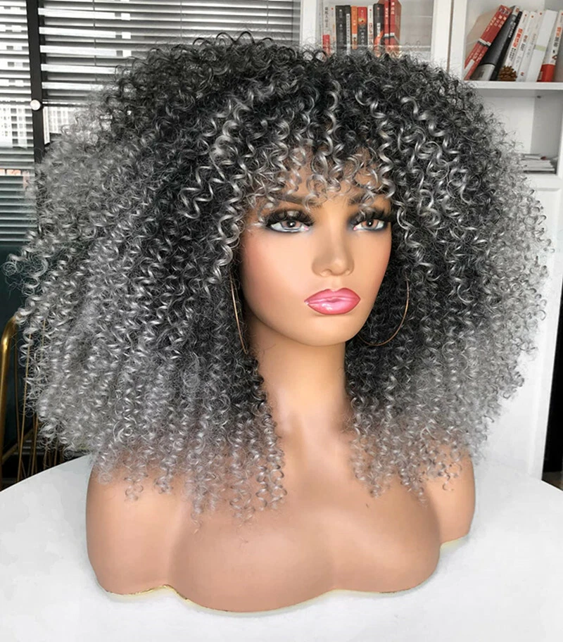 16inch Afro Kinky Curly Wig with Bangs for Black Women No Glue Full and Fluffy - Image 1 of 4