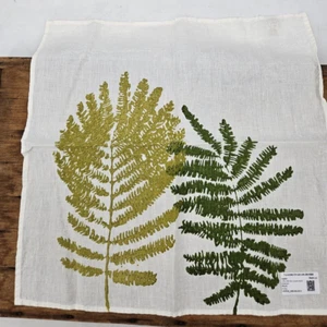 New Bertozzi Linen Napkin 20x20 Crumpled Natural Simple Hem Felcine Verde Leaves - Picture 1 of 5