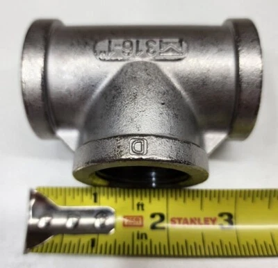 1" x 1" x 1" Tee Female NPT Threaded 6JK51 Class 150 316 Stainless Schedule 40 - Image 1 of 2