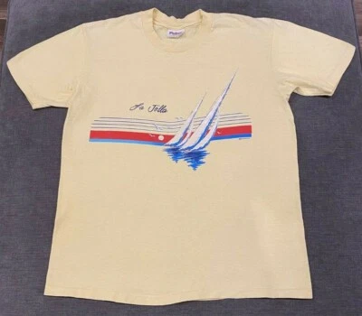 Camiseta Masculina Vintage Anos 80 LA JOLLA Veleiro Média M Ponto Único Stedman Masculina - Imagem 1 de 4