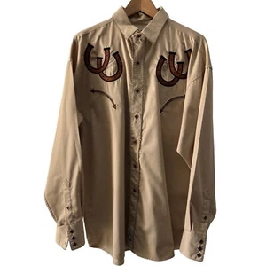 Camisa Panhandle Delgada Retro Western Snap Marrón Manivela Costura de Cadena, Grande - Imagen 1 de 9