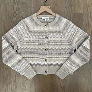 EUC White + Warren warme neutrale Kaschmir Fair Isle Strickjacke Pullover hellbraun cremefarben M - Bild 1 von 8