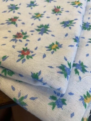 Vtg cotton blend fabric blue pink flowers on WHITE baby SWEET Cottage 2 Pcs NEW - Image 1 of 4
