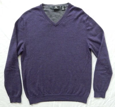 Шерстяной пуловер Merino однотонный фиолетовый с v-образным вырезом свитер - большой мужской Calvin Klein - Изображение 1 из 4