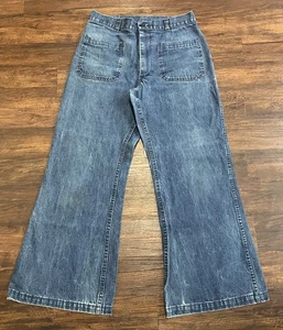 Vintage 1990's Seafarer Dungarees Style Utility Trousers JeansBell Bottom 30x27 - Picture 1 of 10