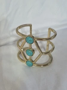 Large, Gold Tone Turquoise Cuff Bracelet (245) - Picture 1 of 5