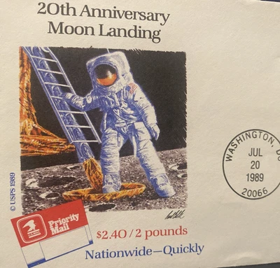 APOLLO 11 FIRST LUNAR LANDING  20TH ANNIVERSARY & PRIORITY FDC JULY 20, 1989 - Image 1 of 4