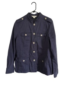 L.L. BEAN Womens Navy Blue Button Down Utility Jacket Size L - Picture 1 of 5