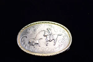 Hebilla de cinturón vaquero cuerda a un toro Bronco con borde de cuerda rodeo envejecido - Imagen 1 de 3