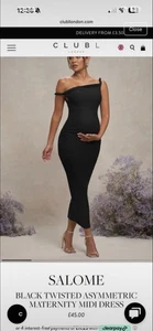 Club L London “Salome” Black Twisted Asymmetric Maternity Midi Dress Size 10 - Picture 1 of 5
