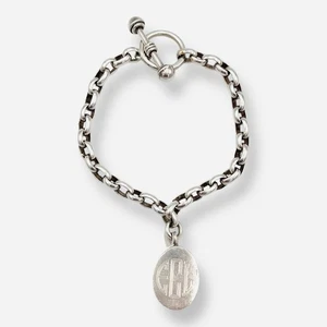 Sterling Silver 925 Bracelet Toggle Heavy Anchor Cable Chain Vintage Oval Charm - Picture 1 of 9