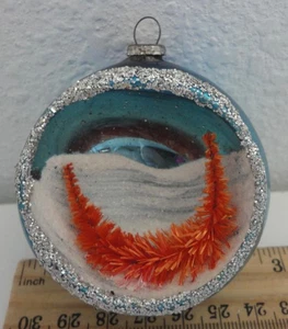 Vintage Blue Mercury Glass Indent 3D Diorama Christmas Ornament Japan - Bild 1 von 2