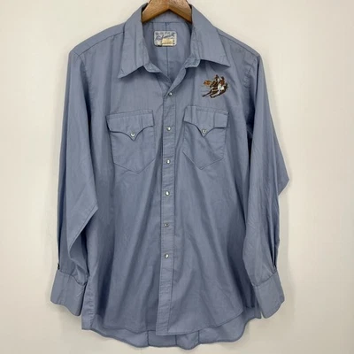 Rockmount Ranch Wear Long Sleeve Pearl Snap Shirt Men's M Blue Vtg Western USA - Image 1 of 4