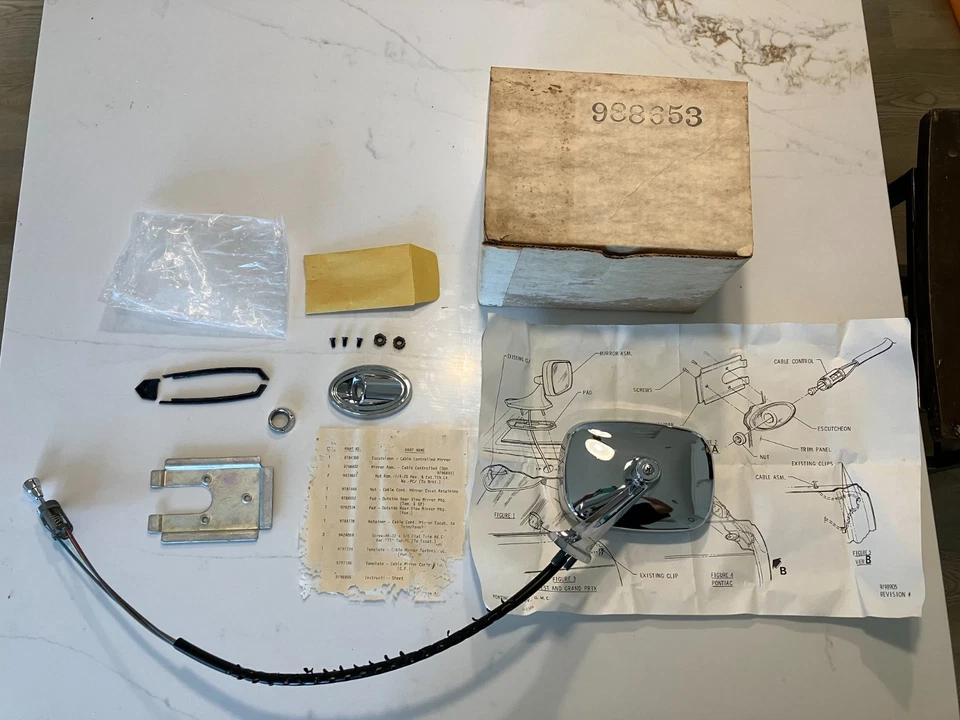 Espelho remoto NOS 1969 1970 1971 1972 Pontiac GTO Grand Prix data 5/69 #988653 - Imagem 1 de 4