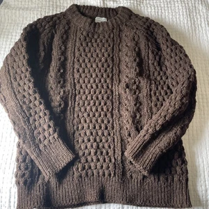 Suéter tejido con cable de pescador tradicional irlandés 100 % lana beige talla Marrón mediano - Imagen 1 de 8